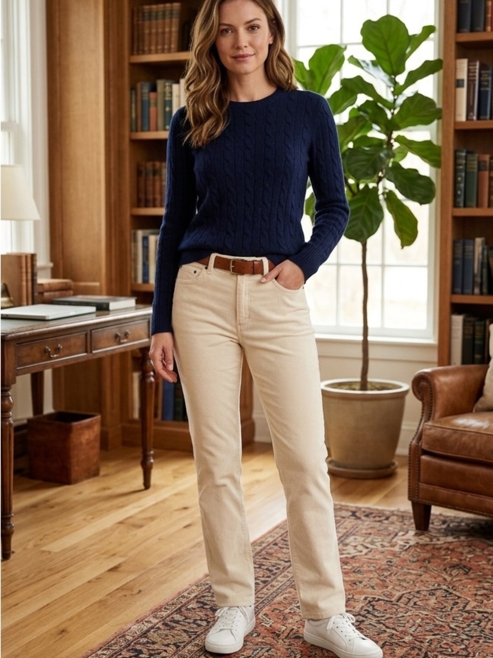Lauren Ralph Lauren Off White Cream Straight Corduroy Jeans 2P Classic Preppy